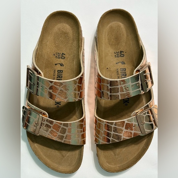 Birkenstock Women's Sandals Arizona Microfibre Gator Gleam Copper size 40 - Picture 2 of 7